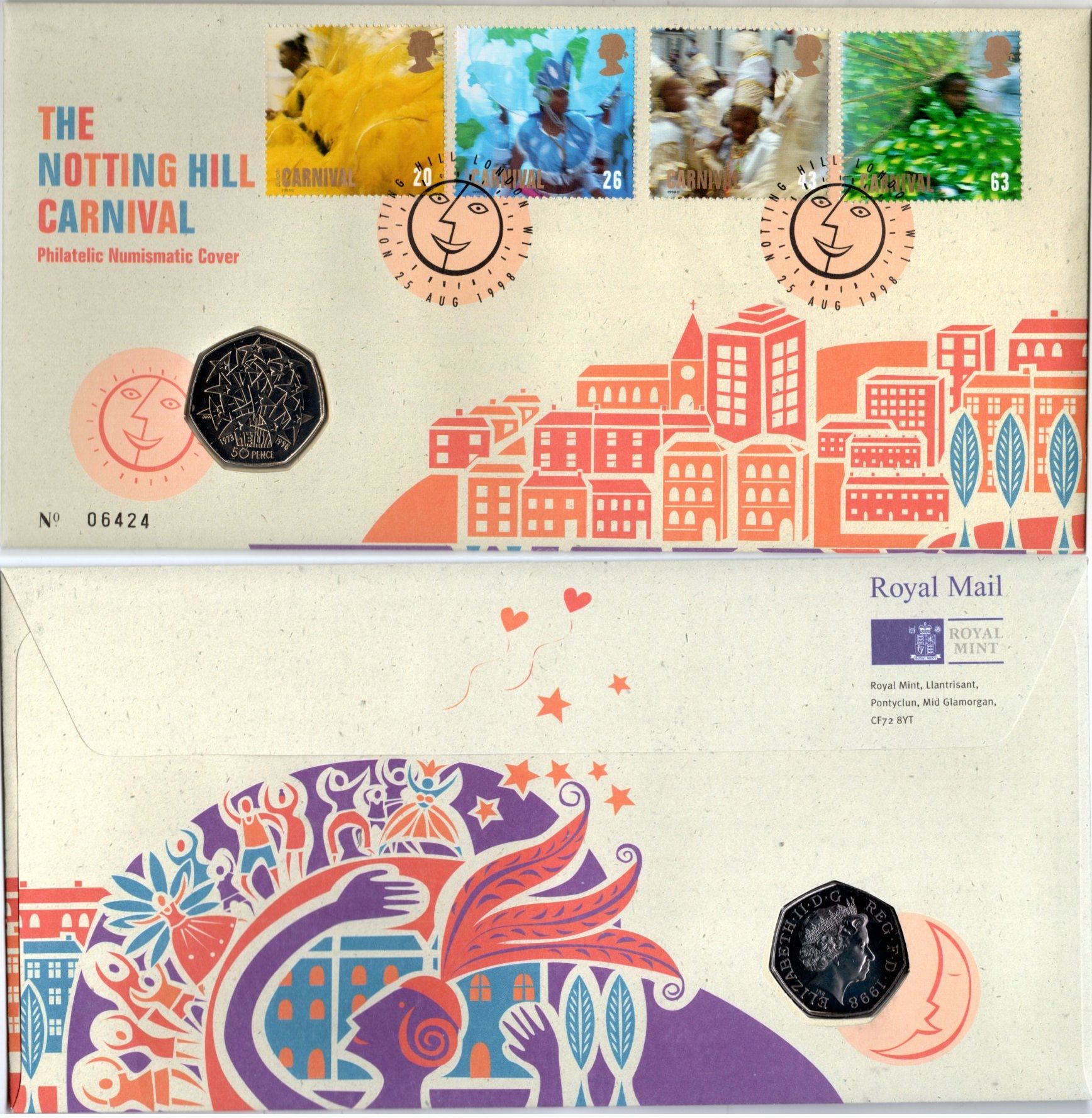 Великобритания 50 пенсов 1998 25 лет присоединению Великобритании к Евросоюзу, в оригинальном конверте, с марками, первый день гашения KM 992, Spink H5 медно-никель BU 8-2-06-44