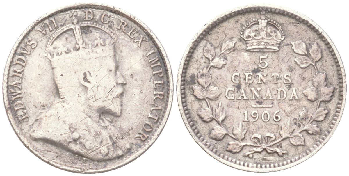 Канада 5 центов 1906 KM 13 серебро 4613-525