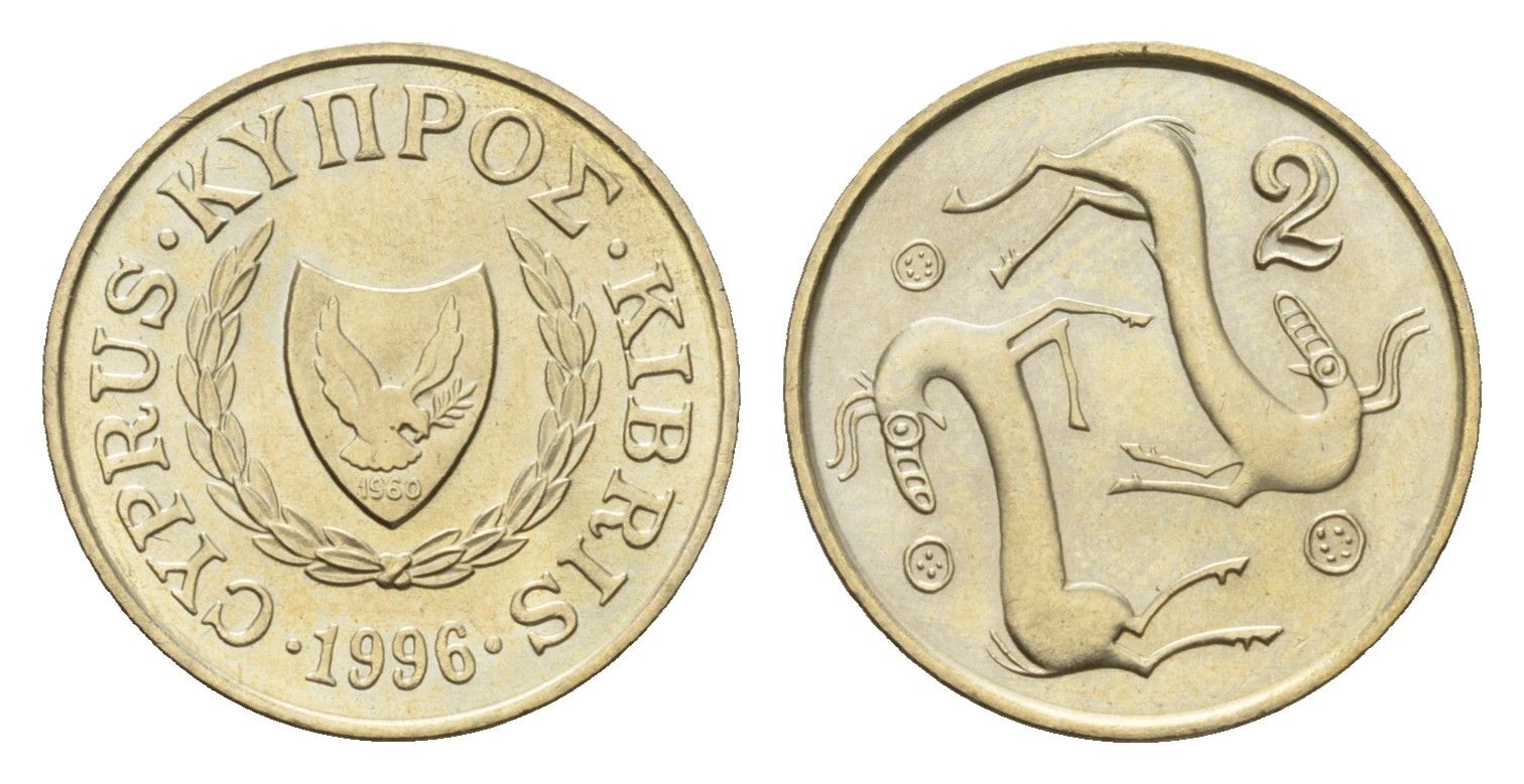 Кипр 2 цента 1996 KM 54.3 никель латунь UNC 4618-629