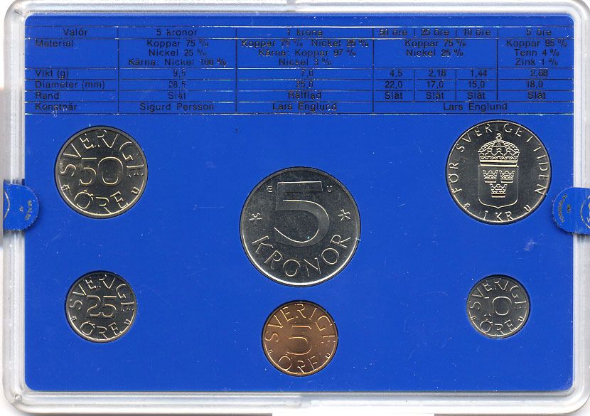 Швеция набор монетного двора из 6 монет 1980 в пластике, Карл XVI Густав (1973- ) KM MS15 UNC 4-3-6-117