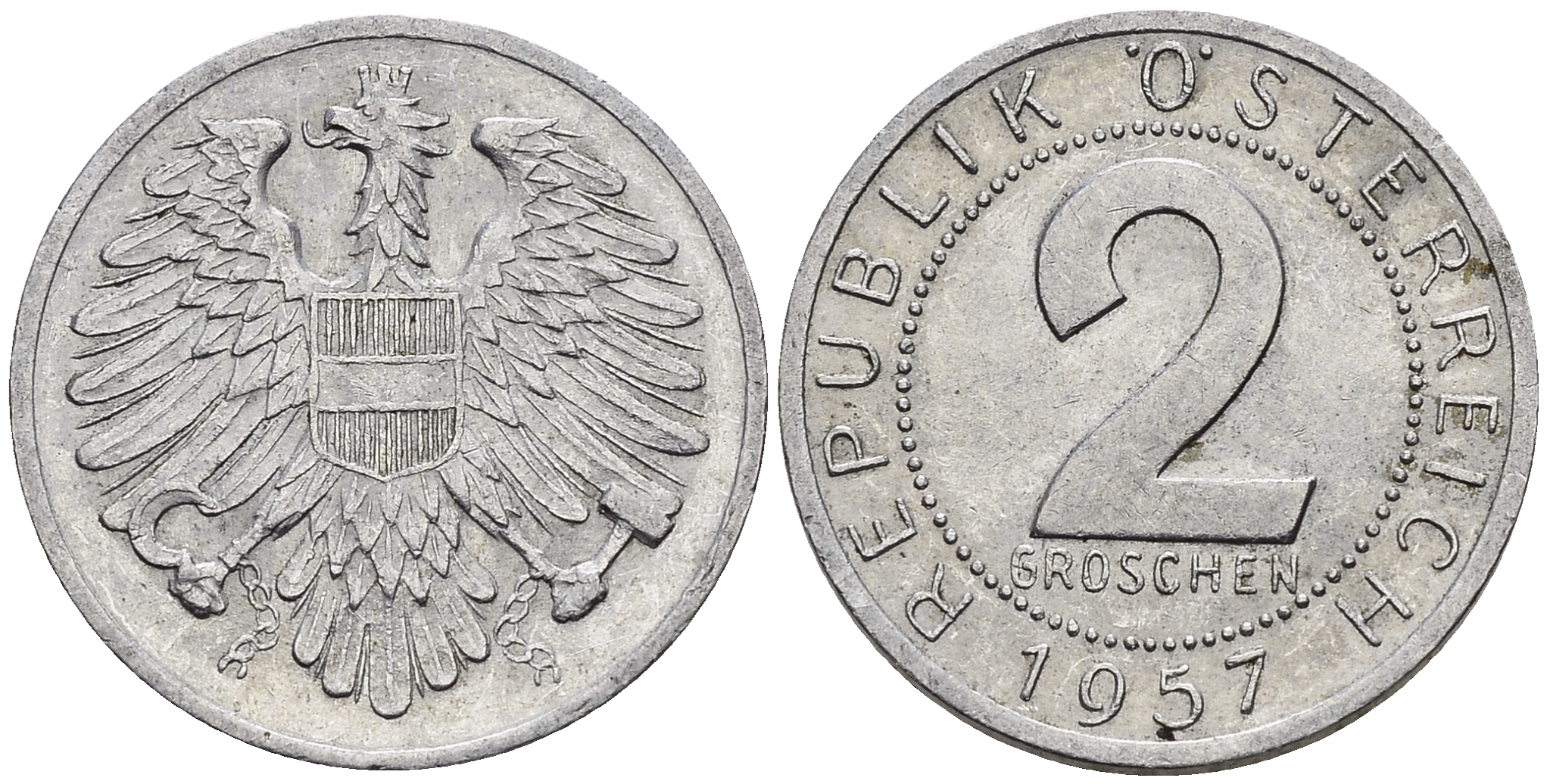 Австрия 2 гроша 1957 KM 2876 алюминий 4548-934