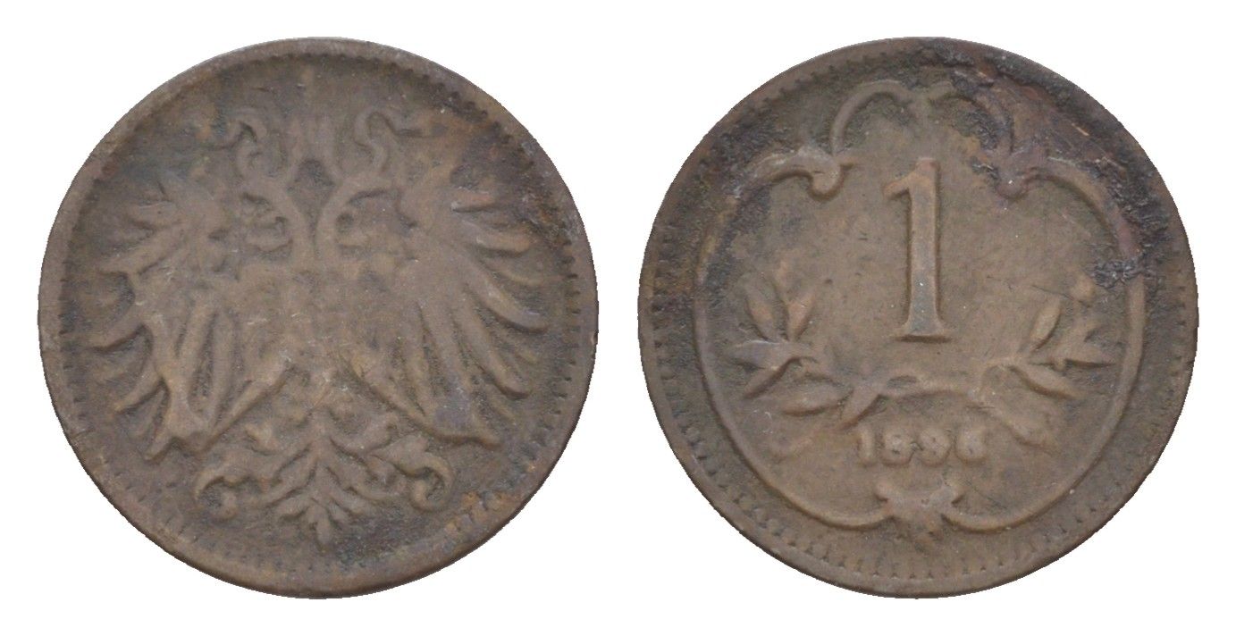 Австрия 1 геллер 1896 Франц Иосиф I (1848-1916) KM 2800 бронза 4528-351