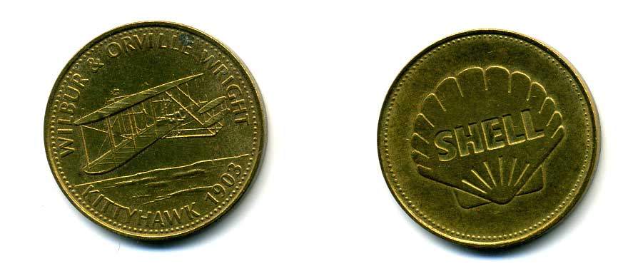 США ЖЕТОН ND SHELL, БРАТЬЯ РАЙТ 1903, 26 мм, 5,0 гр латунь 179-851