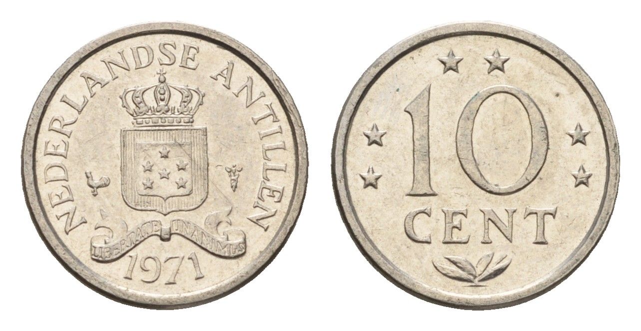 Нидерландские Антильские острова (Нидерландские Антилы) 10 центов 1971 Юлиана (1948-1980) KM 10 никель 4669-1264