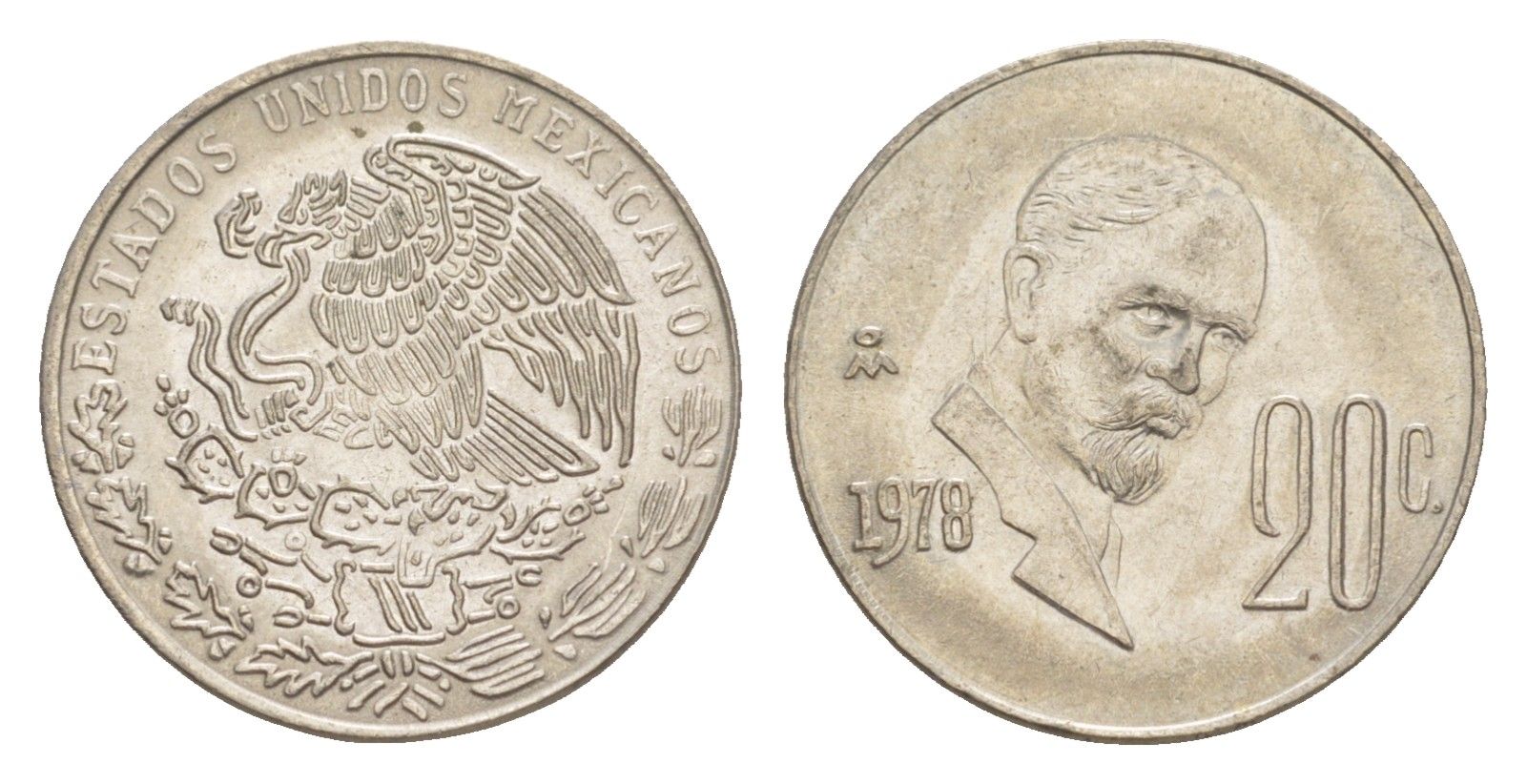 Мексика 20 сентаво 1978 Mo, Франциско Индалеси KM 442 медно-никель 4636-466