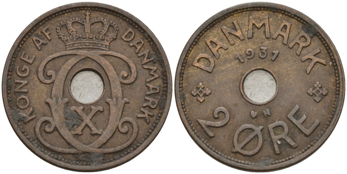 Дания 2 эре 1931 Кристиан X (1912-1947) KM 827 бронза 4147-468