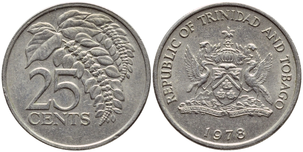 Тринидад и Тобаго 25 центов 1978 цветок дикая пуансеттия KM 32 медно-никель 4396-738