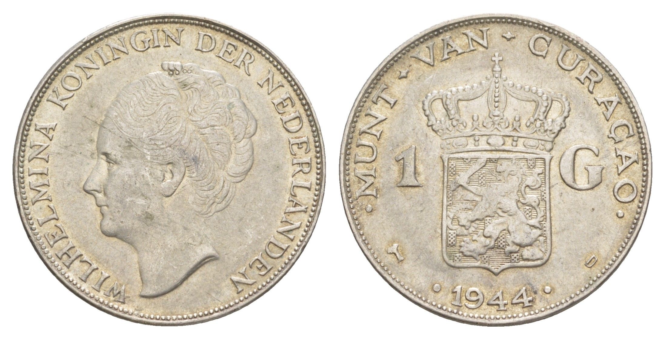 Кюрасао 1 гульден 1944 KM 45 серебро 1527-1132