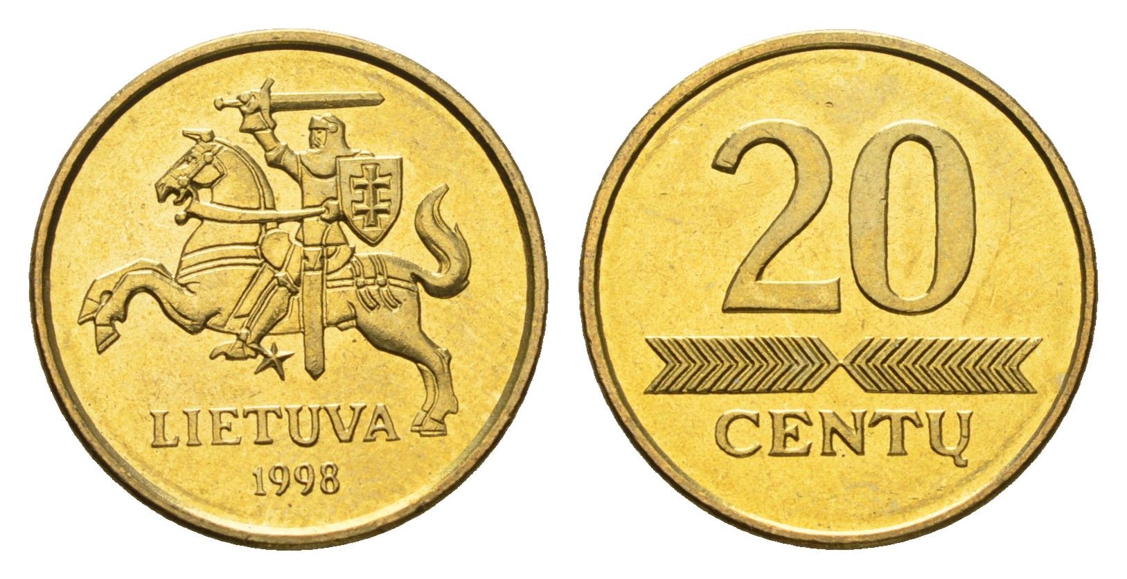 Литва 20 центов (сентов) 1998 KM 107 никель латунь UNC 4689-1138