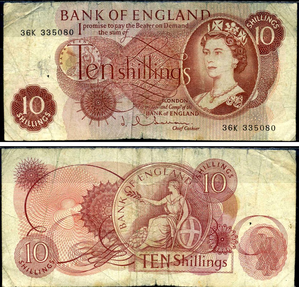 Англия 10 шиллингов ND (1960-1970) Pick 373 b бумага 7221-57-2-2