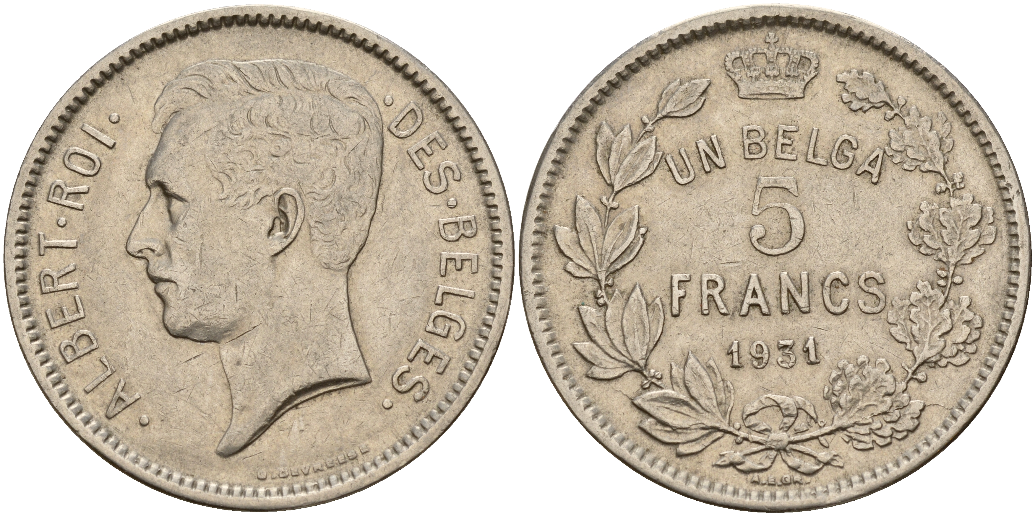 Бельгия 5 франков 1931 Belges KM 97.1 никель    4157-821