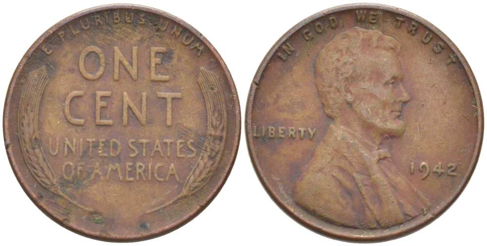 США 1 ЦЕНТ 1942 ЛИНКОЛЬН KM 132 бронза 218-911