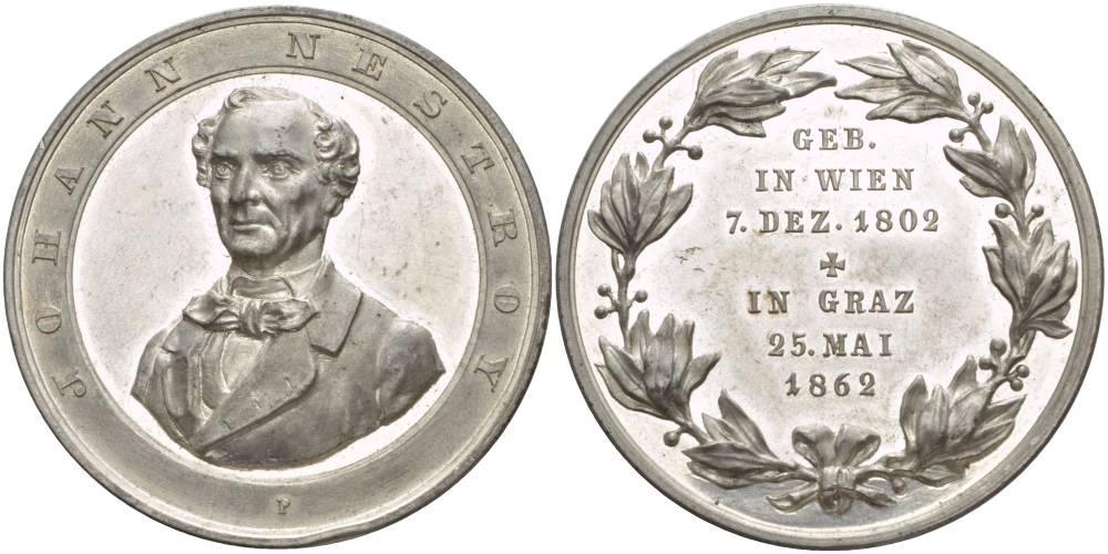 Англия медаль 1862 Иоганн Нестрой (1801-1862), 25,55 гр. Диаметр 45,0 мм цинк aUNC 1088-5-13