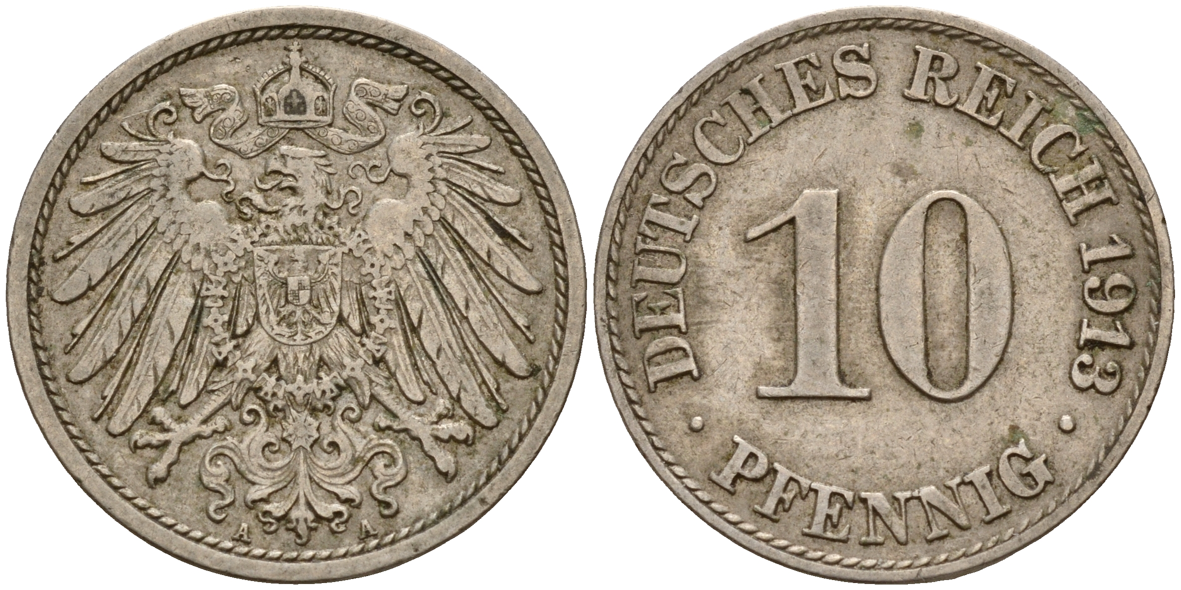 Германия 10 пфеннигов 1913 A J. 13,  KM 12 медно-никель    4603-734