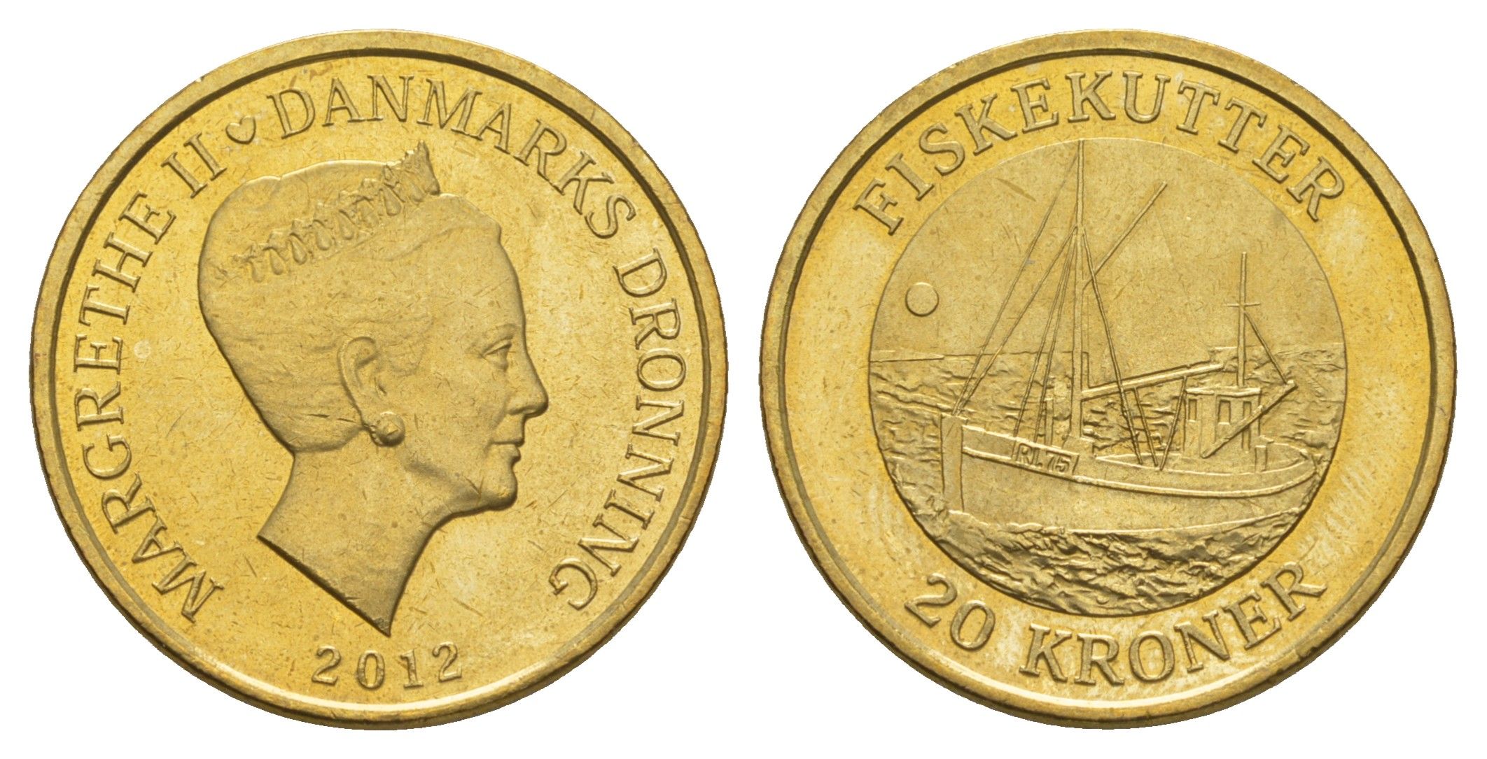 Дания 20 крон 2012 Корабли - Рыболовецкая лодка KM 953 алюминиевая бронза UNC 4650-1222