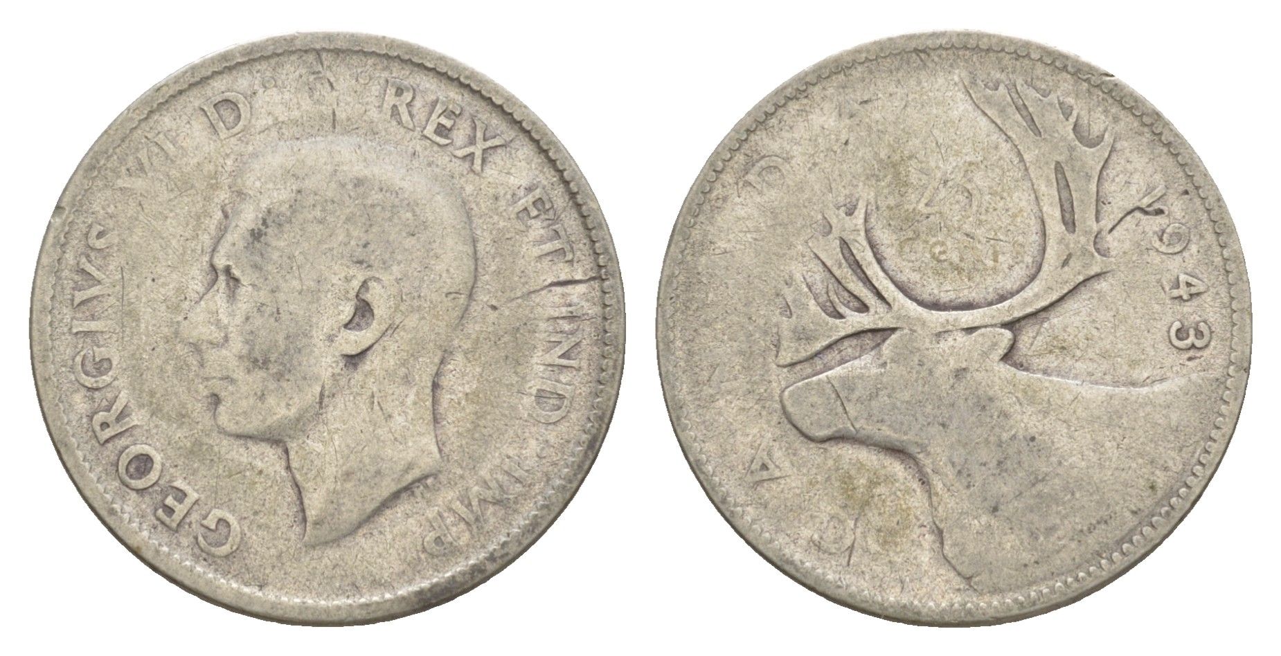 Канада 25 центов 1943 Георг V (1910-1936), олень KM 35 серебро 73-1247