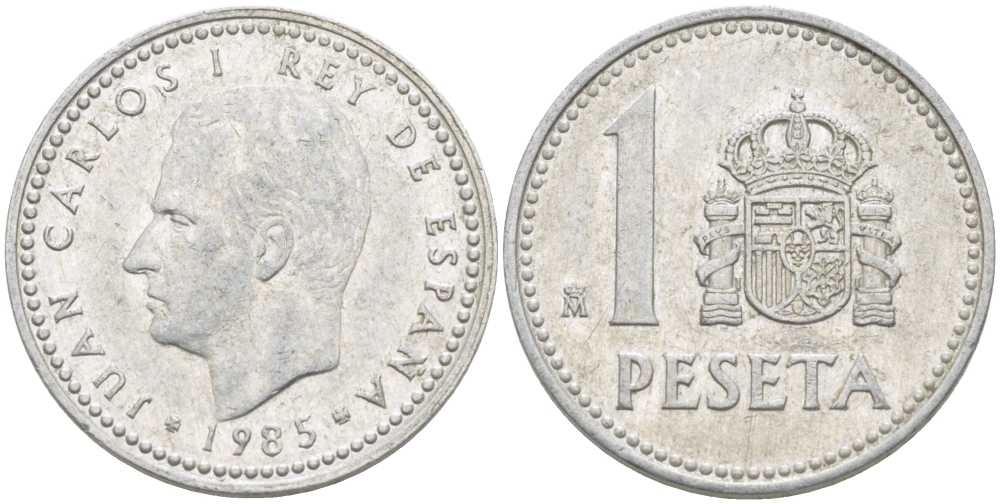 Испания 1 песета 1985 M, Хуан Карлос I (1975-2014) KM 821 алюминий 213-142