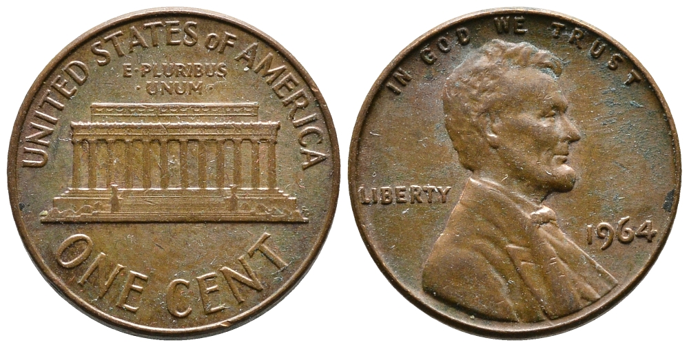США 1 ЦЕНТ 1964 ЛИНКОЛЬН KM 201 медь цинк 83-1251