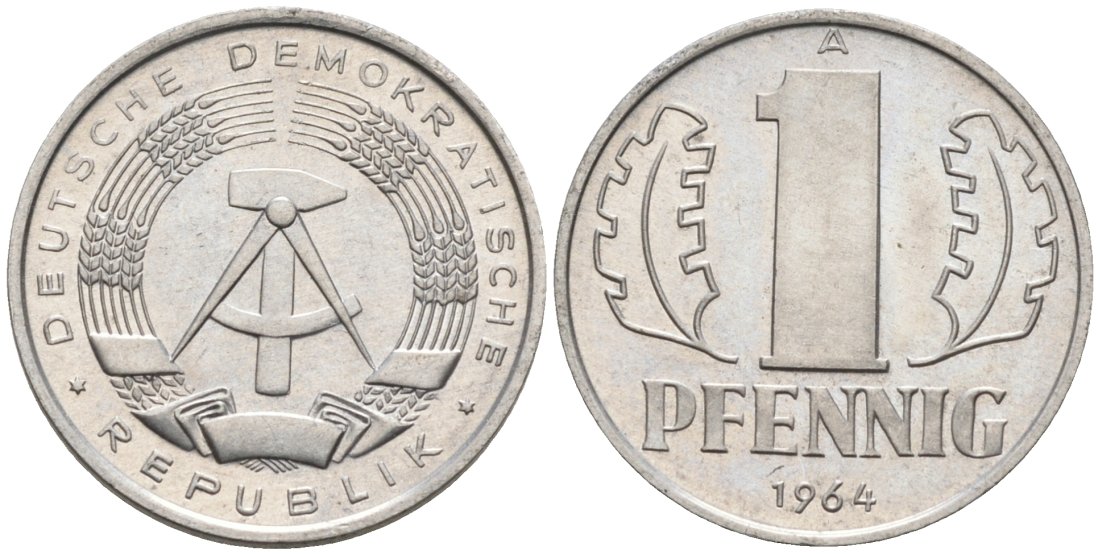 ГДР 1 пфенниг 1964 А KM 8.1 алюминий aUNC 4564-1016