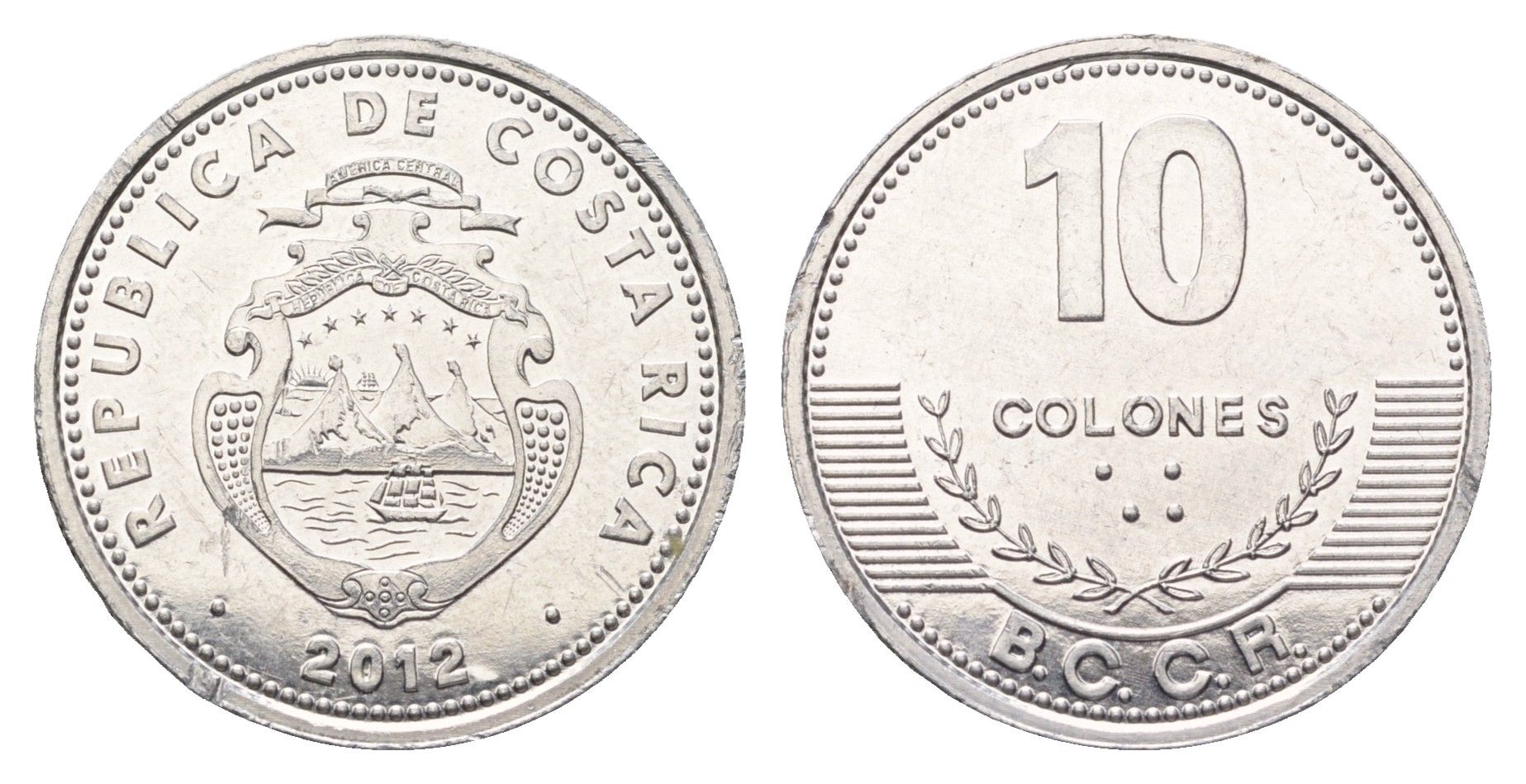 Коста-Рика 10 колонов 2012 KM 228b алюминий UNC 4698-512