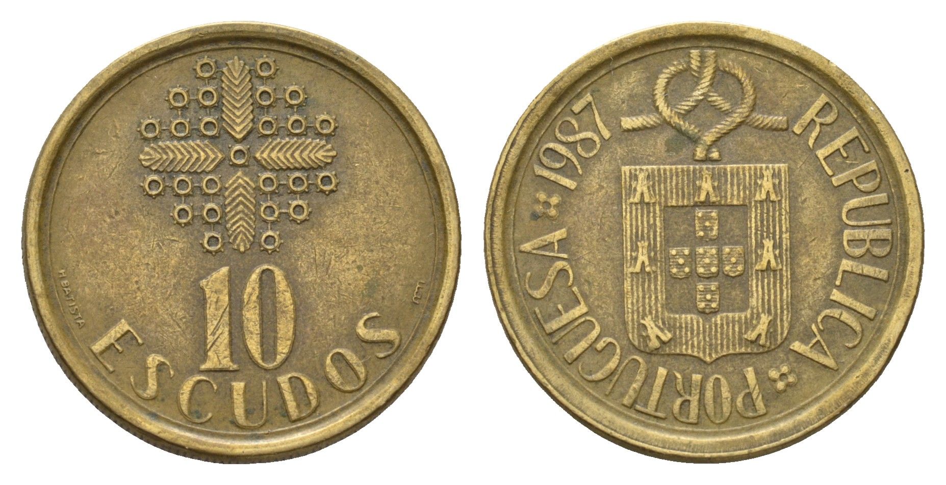 Португалия 10 эскудо 1987 KM 633 никель латунь 202-133