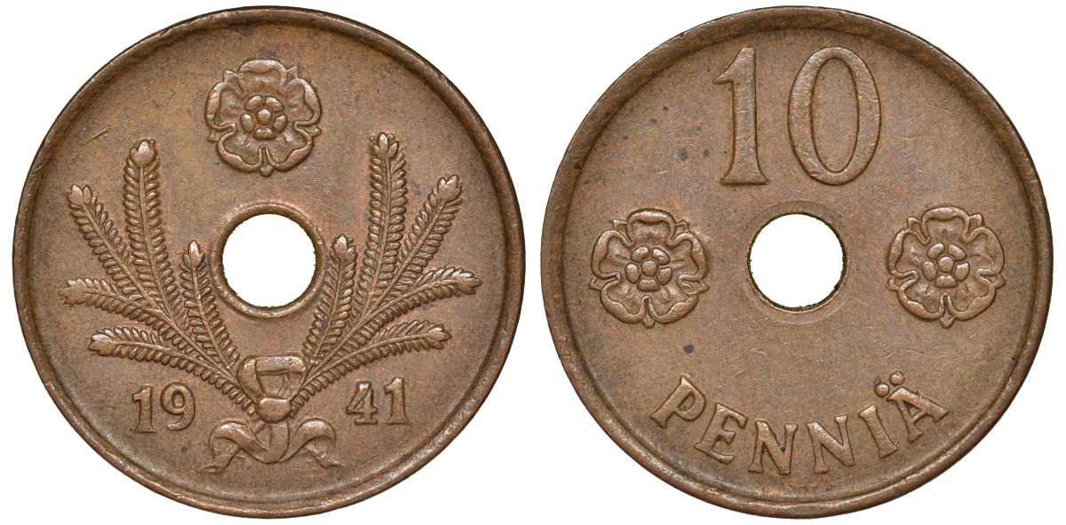 Финляндия 10 пенни 1941 KM 33.1 медь 51-3554