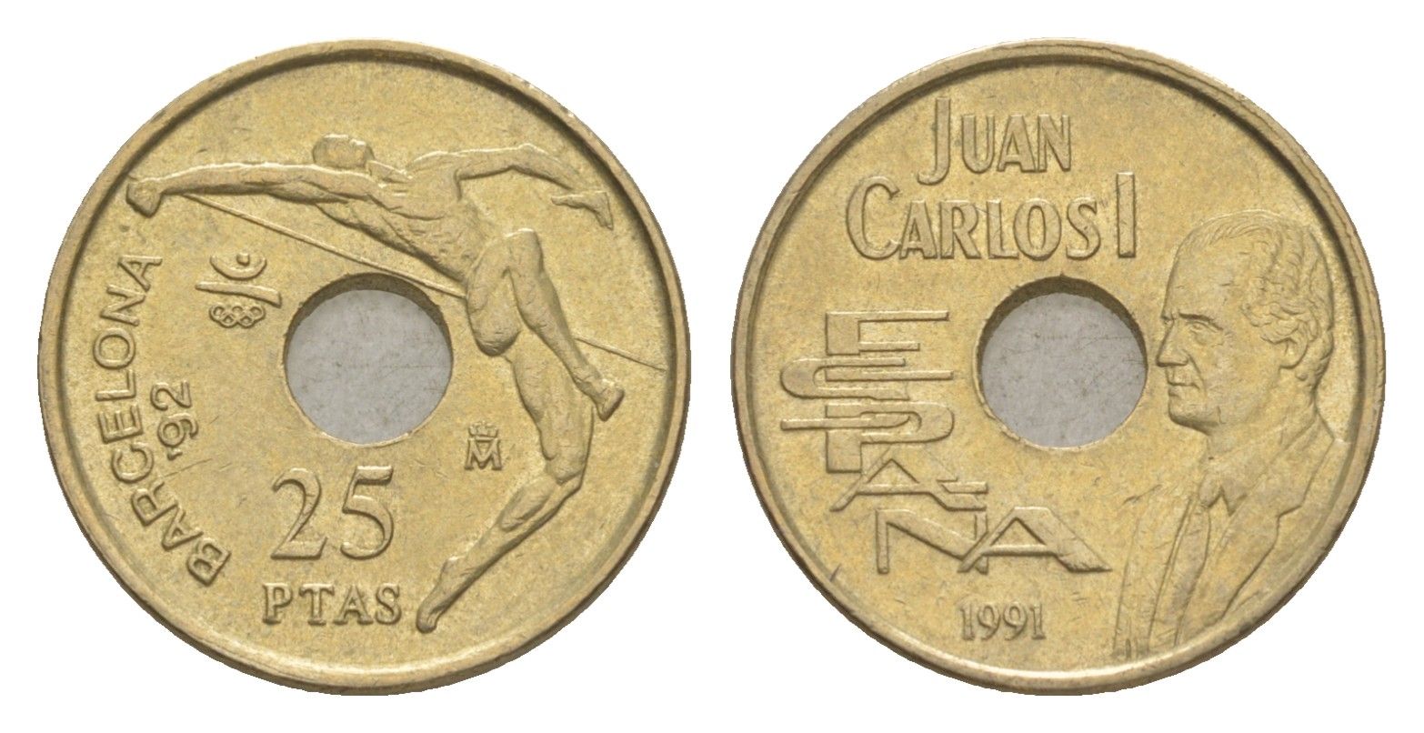 Испания 25 песет 1991 XXV летние Олимпийские Игры, Барселона 1992, Король Хуан Карлос I KM 851 алюминиевая бронза 4623-1258