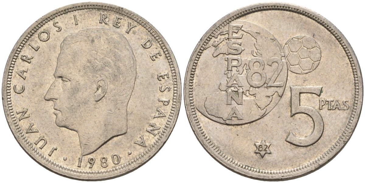 Испания 5 песет 1980 (82) Хуан Карлос I (1975 - 2014) KM 817 медно-никель 4155-814