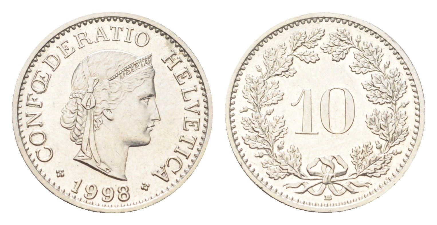 Швейцария 10 раппенов 1998 B KM 27 медно-никель 4708-241