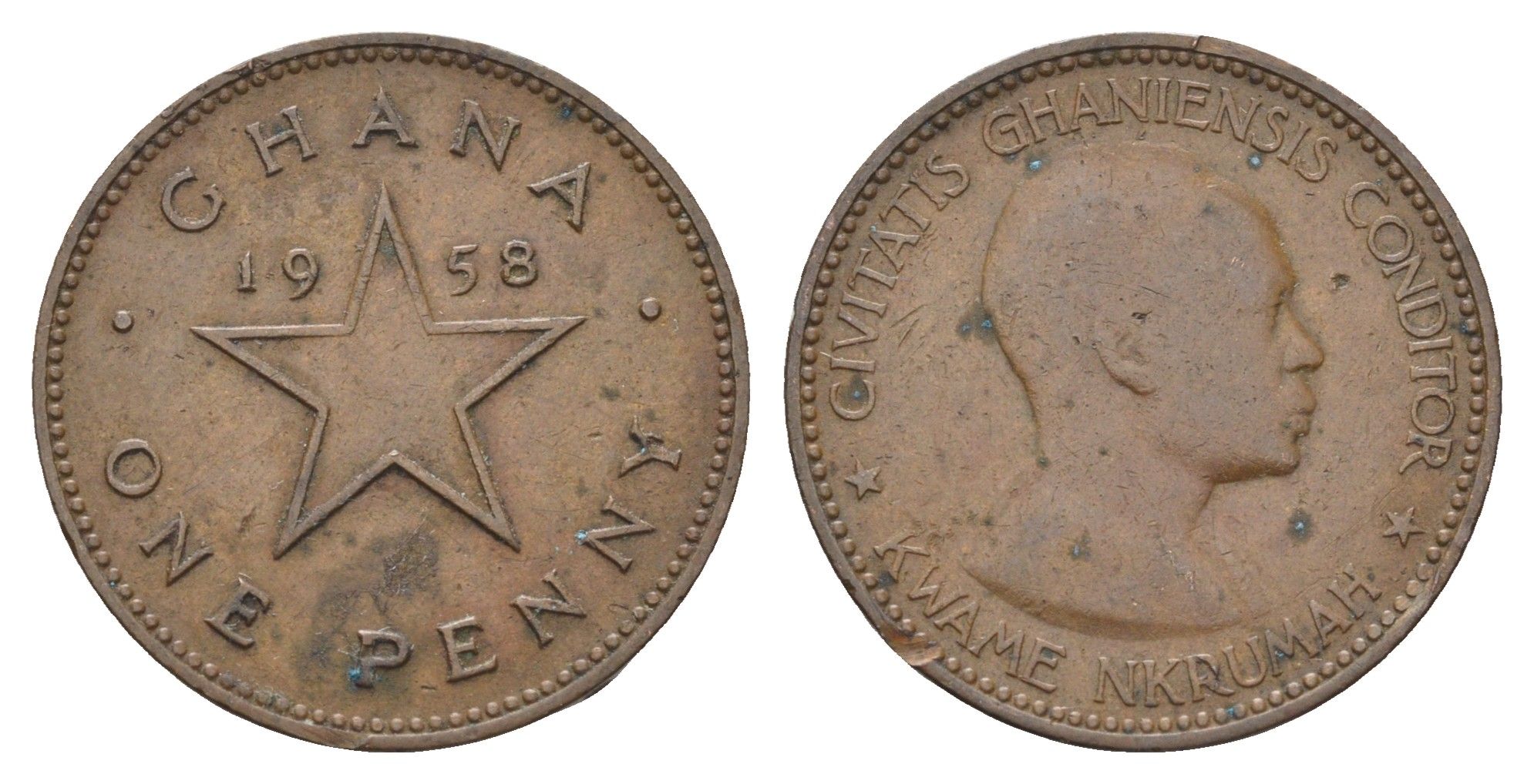 Гана 1 пенни 1958 год-тип KM 2 бронза 4666-556