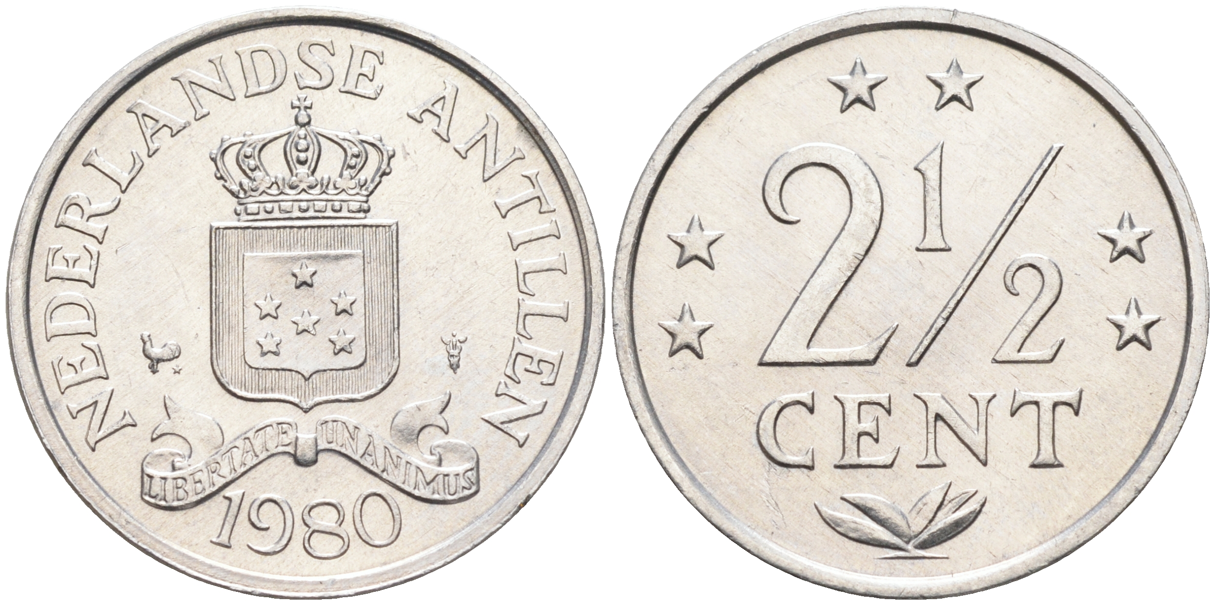 Нидерландские Антилы 2 1/2 цента 1980 Беатрикс (1980-2013) KM 9a алюминий 4177-351