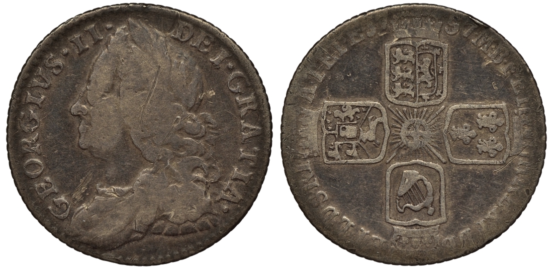 Великобритания 6 пенсов 1757 Георг II (1727-1760) KM 582.2, Spink 3711 серебро 1524-331