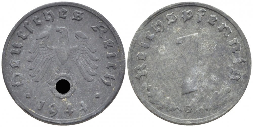 Германия 1 рейхспфенниг 1944 G KM 97, J. 369 цинк 112-541