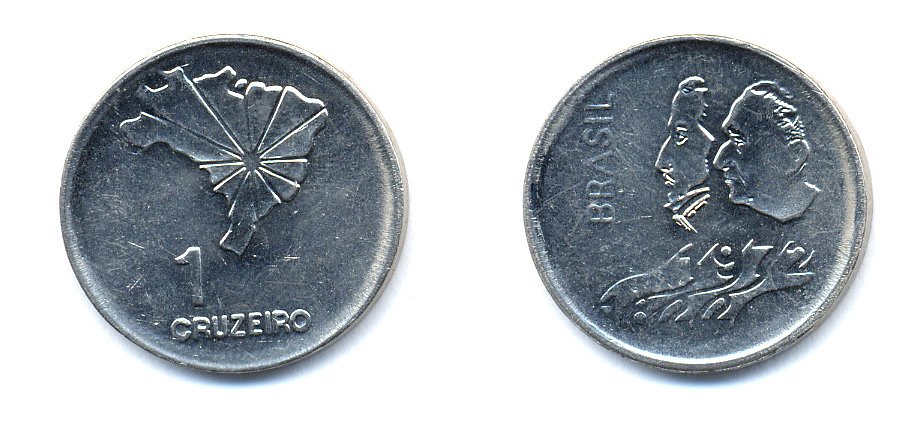 Бразилия 1 крузейро 1972 150 лет независимости KM 582 никель aUNC 76-851