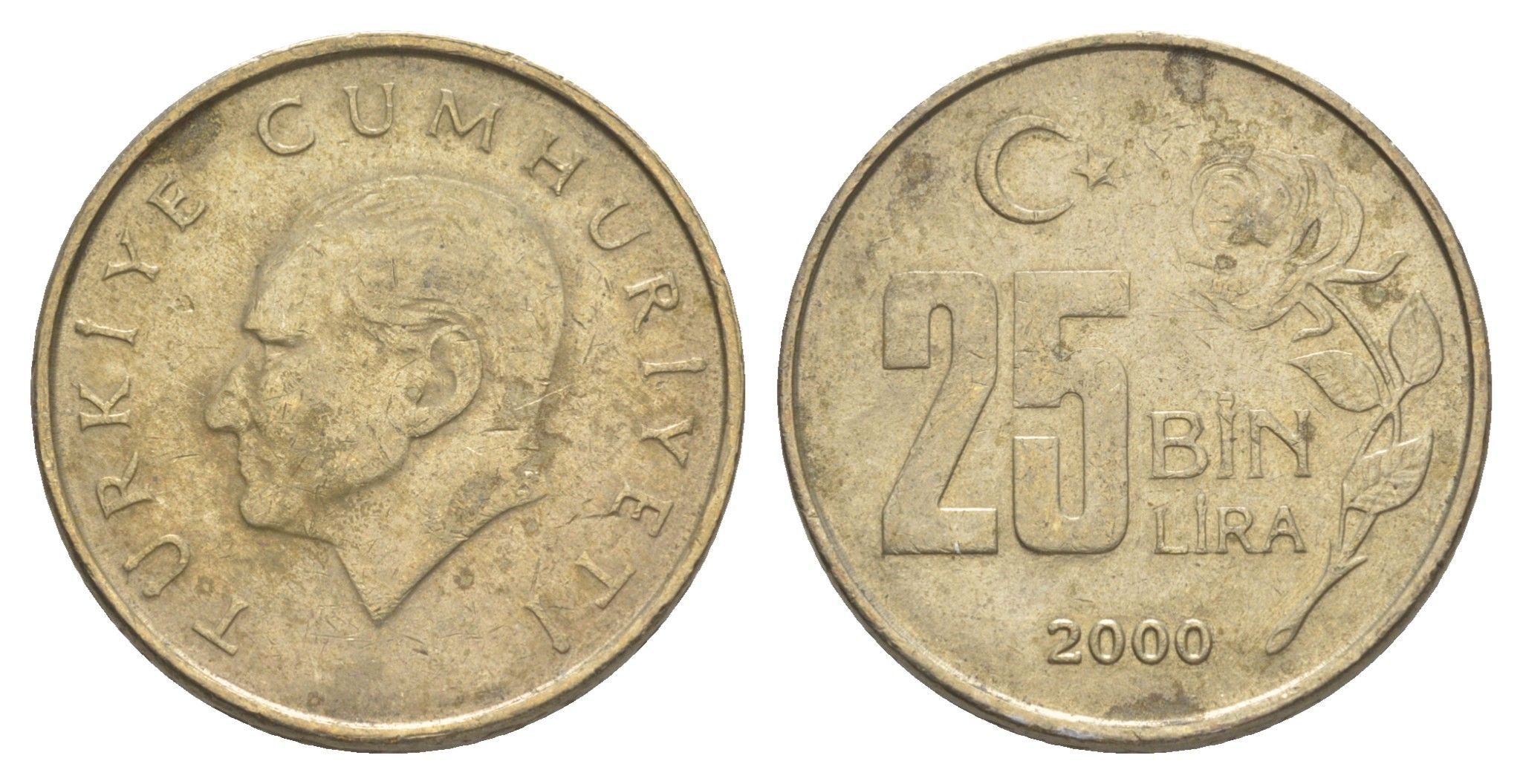 Турция 25000 лир 2000 Кемаль Ататюрк KM 1041 медь цинк никель 4648-922