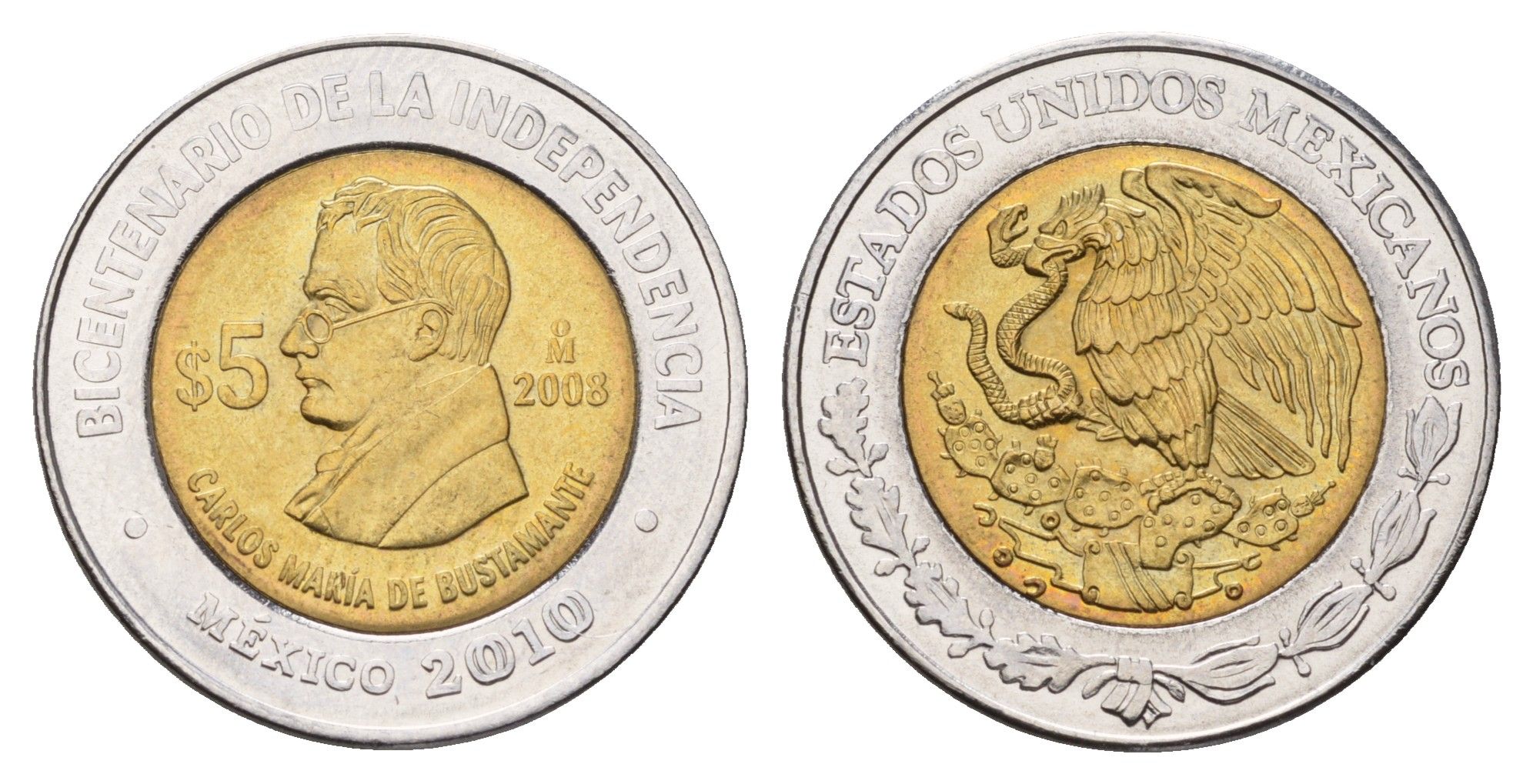 Мексика 5 песо 2008 Двухсотлетие независимости - Карлос Мария де Бустаманте KM 896 биметалл UNC 216-1131
