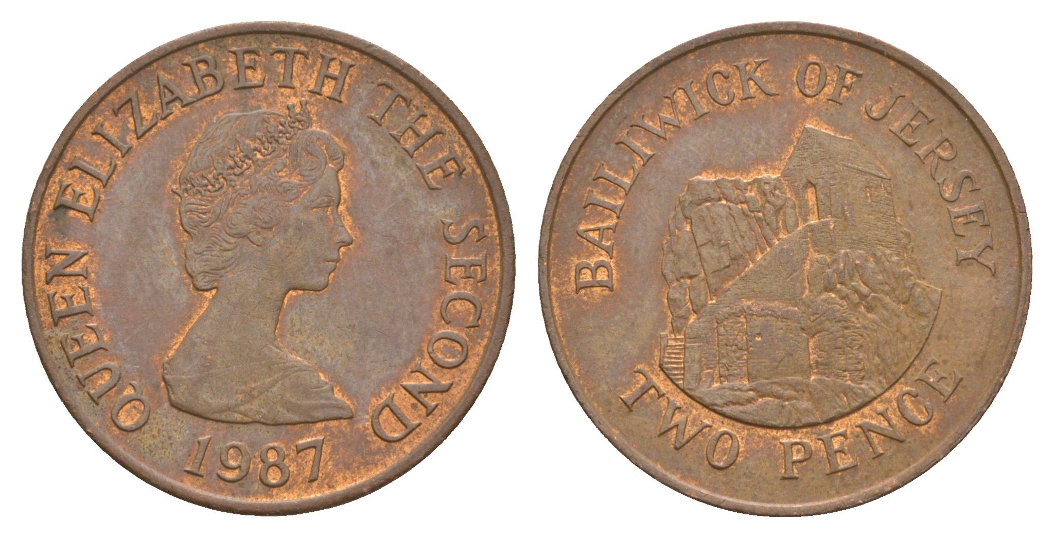 Джерси 2 пенса 1987 Елизавета II (1952-2022), Сент-Хелиер KM 55 бронза    4660-221