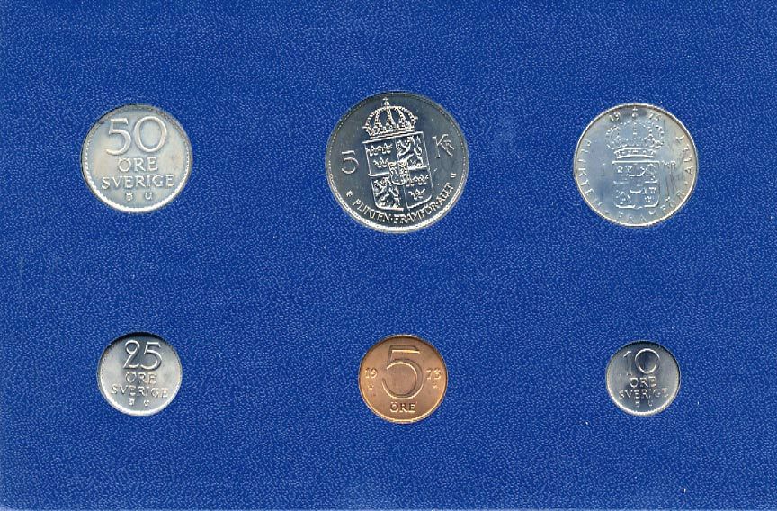 Швеция набор монетного двора из 6 монет 1973 в картоне, Густав VI Адольф (1950-1973) KM MS1 UNC 7-5-7-213