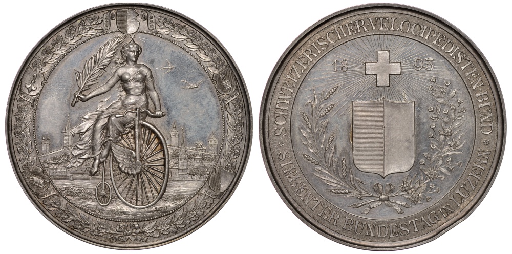Швейцария медаль 1893 Швейцарское велосипедное общество, 7-й слет в Люцерне, 1893 серебро 00-808-59
