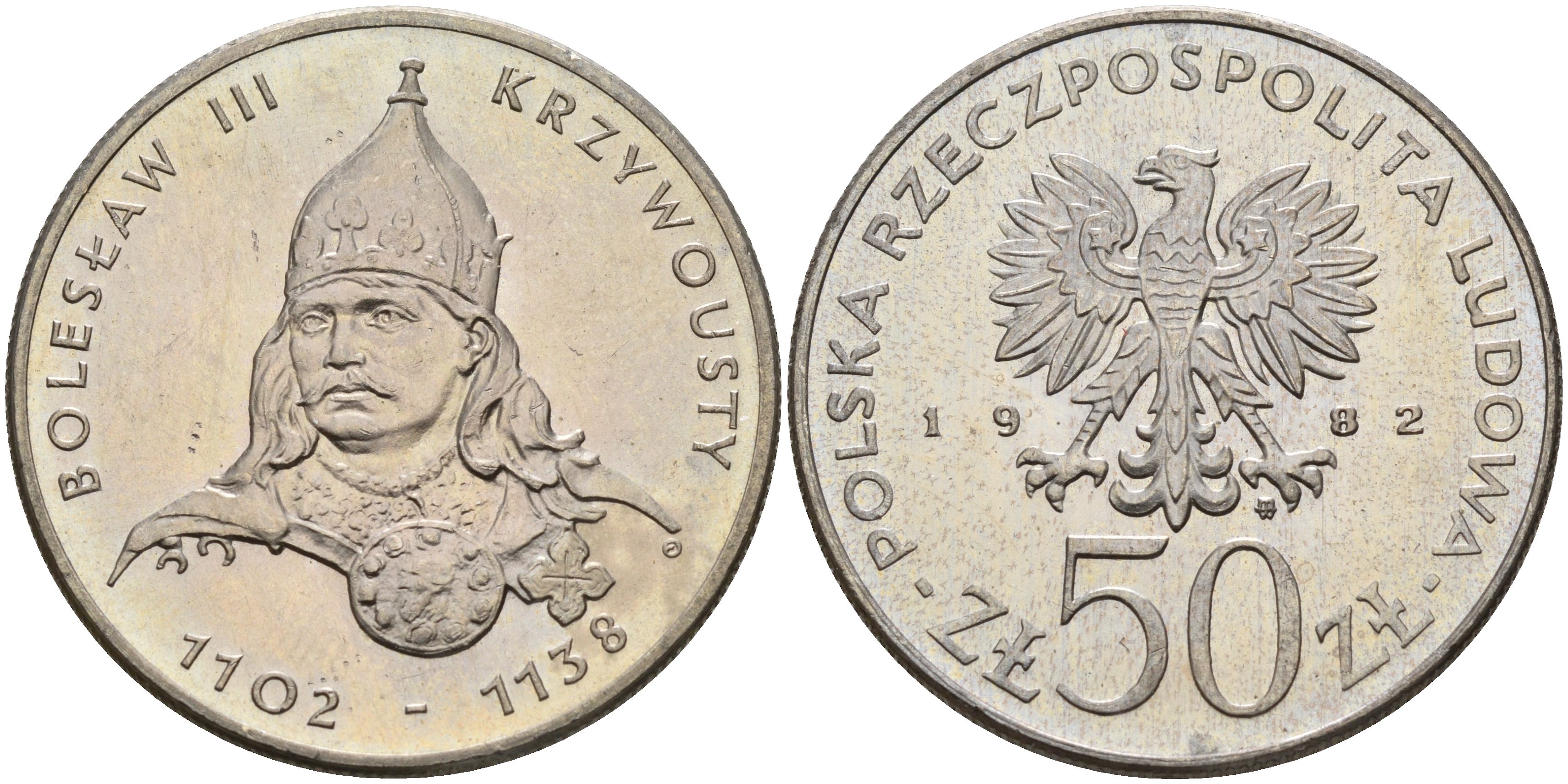 Польша 50 злотых 1982 MW, серия польские правители, Болеслав III Кривоустый (1102-1138) KM 133, ParchImowicz 264 медно-никель  UNC  4157-722