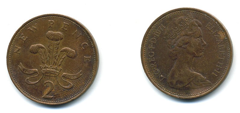 Великобритания 2 пенса 1971 Елизавета II (1952-2022) КМ 916, Spink 4235 (C1) бронза 4110-627