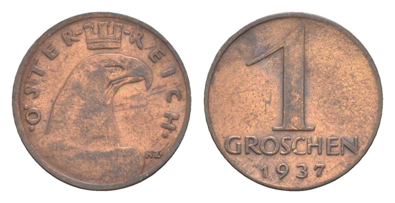 Австрия 1 грош 1937 KM 2836 бронза 4564-169
