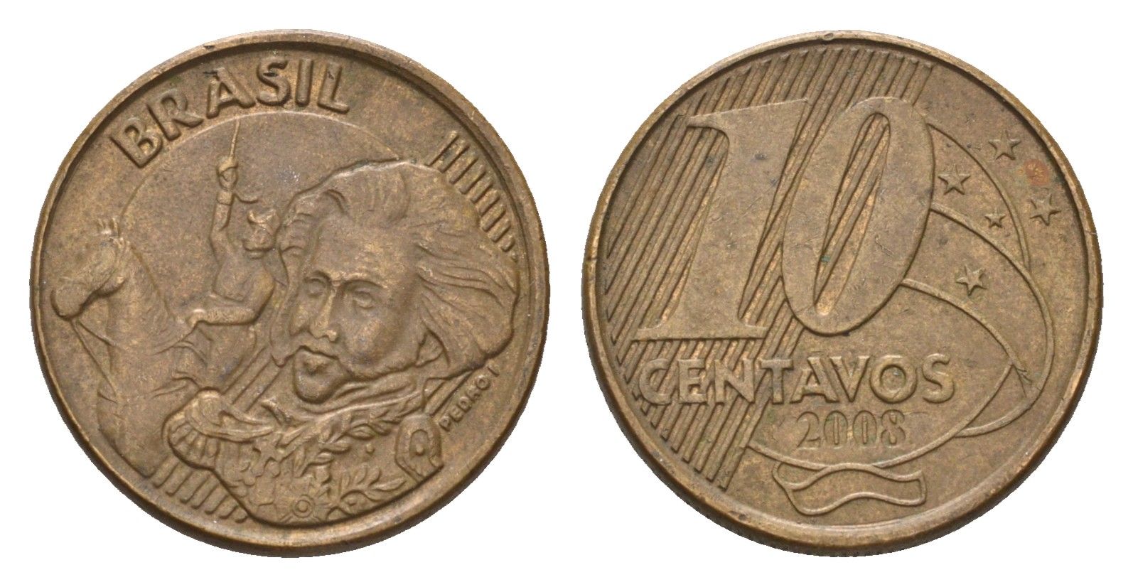 Бразилия 10 сентаво 2008 KM 649 сталь плакированная латунью 4686-753
