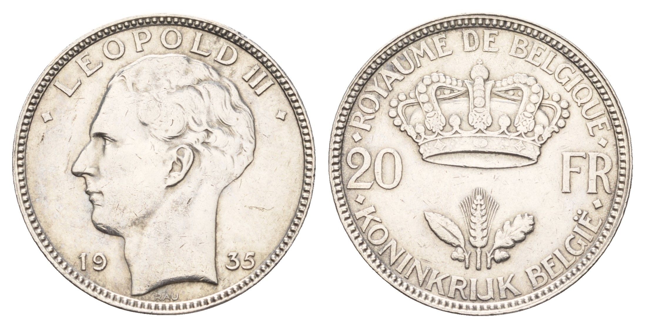 Бельгия 20 франков 1935 Леопольд III (1934-1950) KM 105 серебро 4675-814