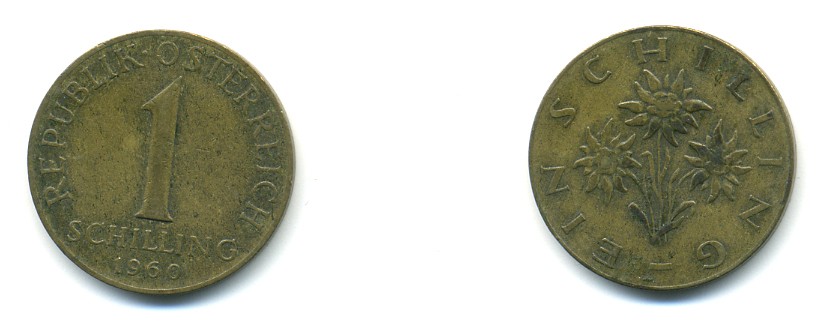 Австрия 1 шиллинг 1960 KM 2886 алюминиевая бронза 80-352