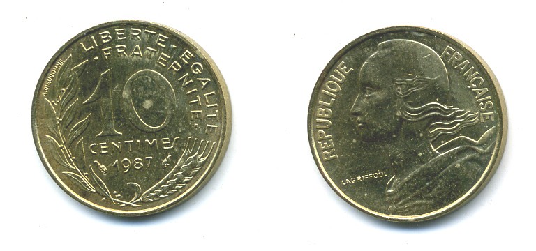ФРАНЦИЯ 10 САНТИМОВ 1987 ТИП MARIANNE KM 929 медь алюминий никель 84-1635