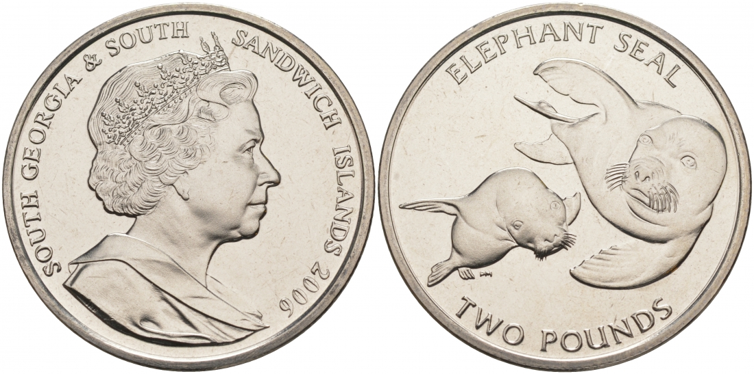 Южная Георгия и Южные Сандвичевы Острова 2 фунта 2006 морской слон KM 23 медно-никель UNC 74-235