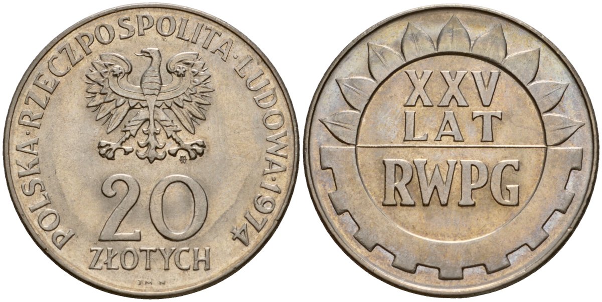 Польша 20 злотых 1974 MW, 25 лет Совету экономической взаимопомощи KM 70, Parchimowicz 247 медно-никель UNC 97-116