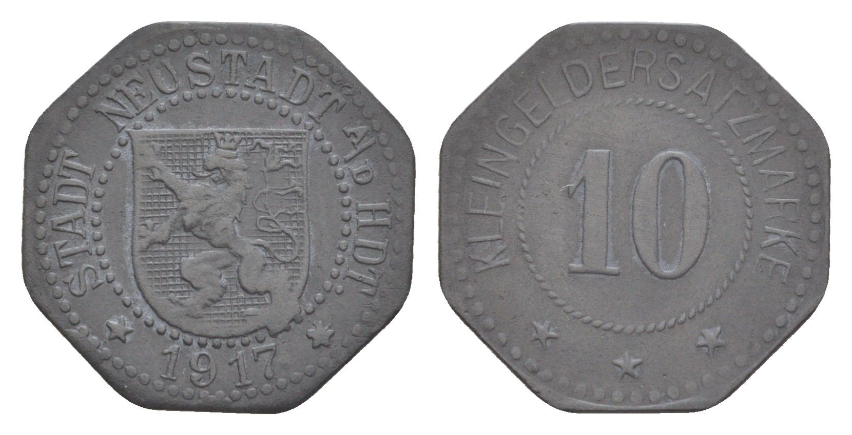 Нойштадт-ан-дер-Хардт 10 пфеннигов 1917 Funck 374.2, Men18 23348.2 цинк 4636-1224