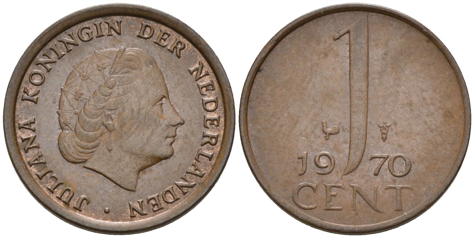 Нидерланды 1 цент 1970 Юлиана (1948-1980) КМ 180 бронза    4602-464